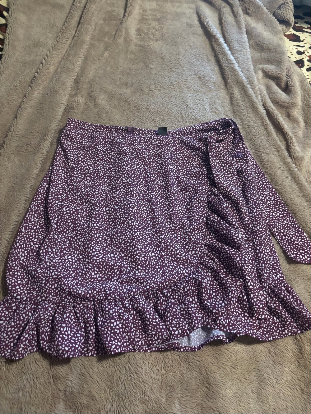 SHEIN Purple Printed Ruffle-Hem Mini Skirt